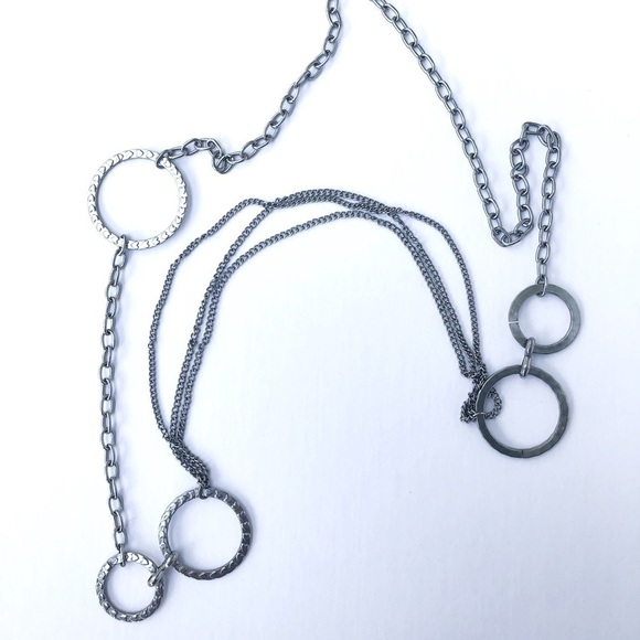 Silver Chain Necklace with Hearts and Circles - Picture 2 of 7